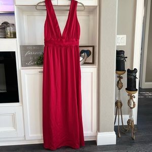 Women’s red satin evening gown